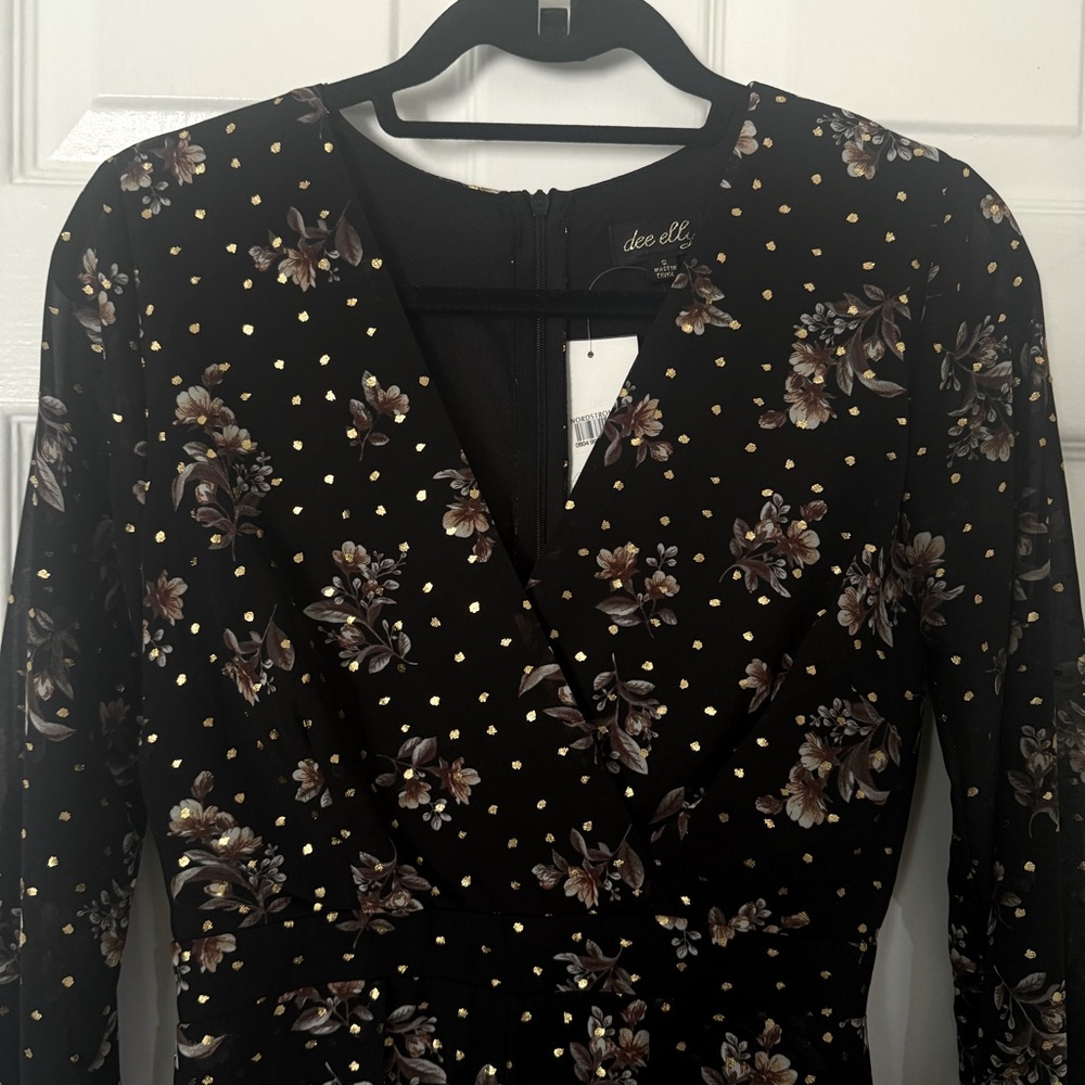 Black floral Gold Foil Maxi romper dress
